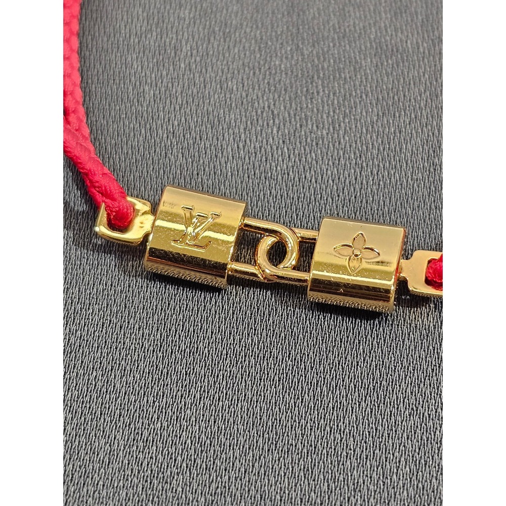 Louis Vuitton Twin Locked Bracelet M4284Z LV Monogram Padlock Cord Charm Jewelry - Picture 3 of 9